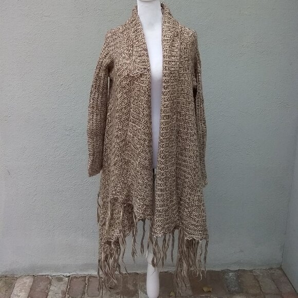 Akualan Sweater Cardigan Women's Size Small Brown Open Boho Fringe Boho Preppy - Picture 4 of 7